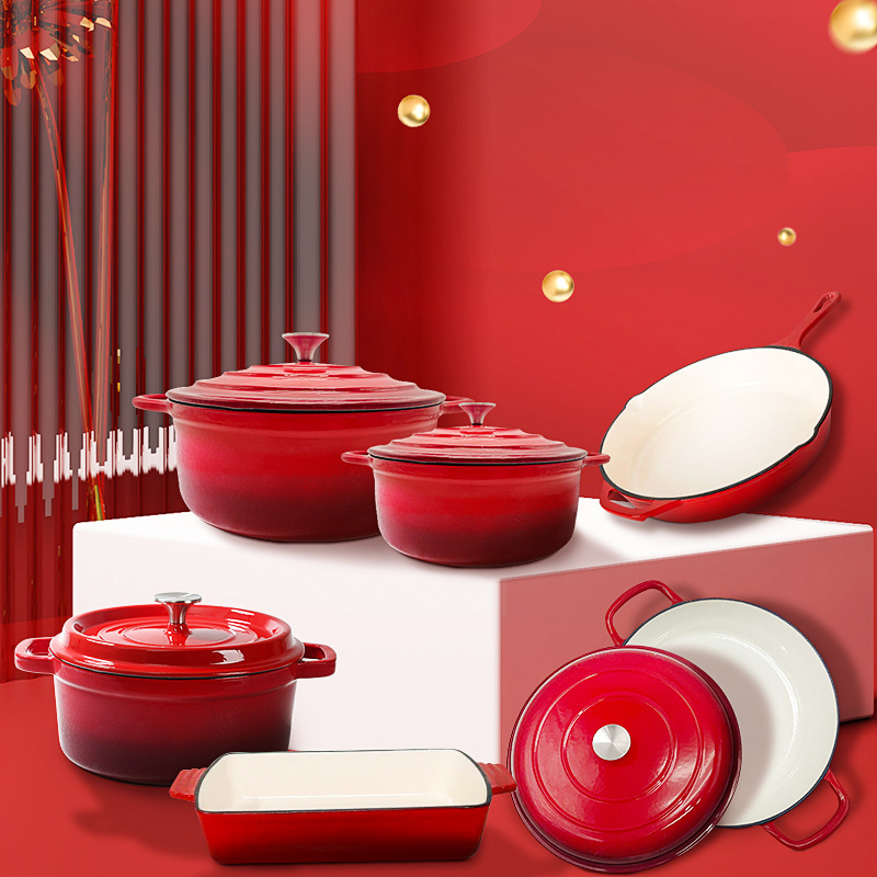 Enamel Cast Iron Cookware Casserole Set Cast Iron Enamel Cooking Pot Frying Pan Kitchen Cookware Set