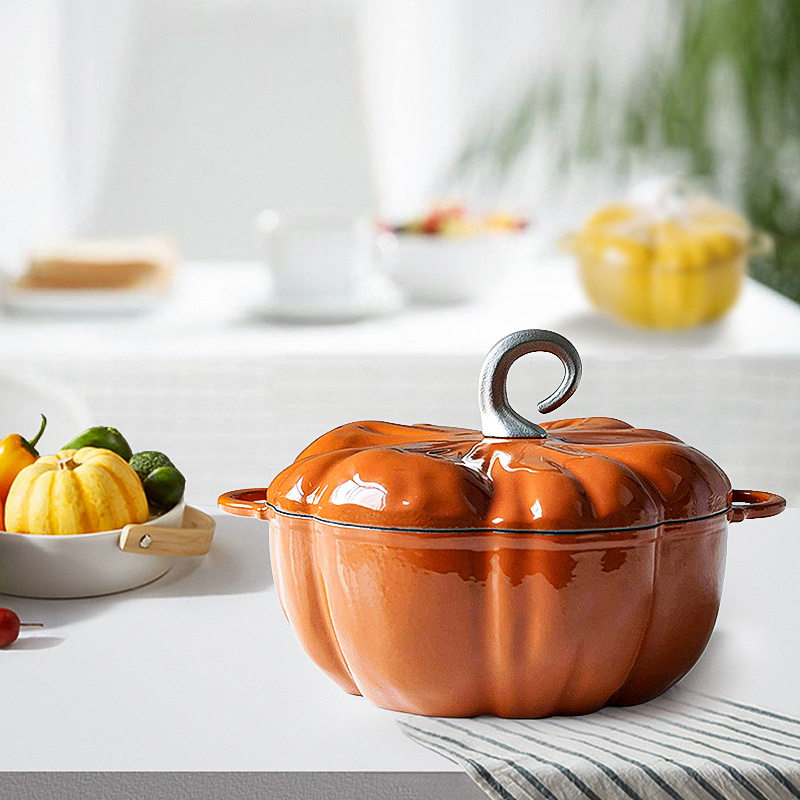 Pumpkin Shape Cast Iron Enamel Casserole Enamel Cast Iron Dutch Oven Pot With Lid And Handle