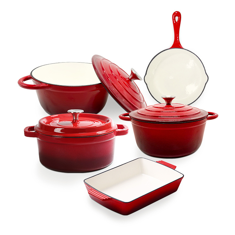 Enamel Cast Iron Cookware Casserole Set Cast Iron Enamel Cooking Pot Frying Pan Kitchen Cookware Set