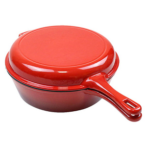 2 Piece Combo Cooker Enamel Non Stick Cast Iron Deep Fryer Pan Round Frying Pan Long Handle