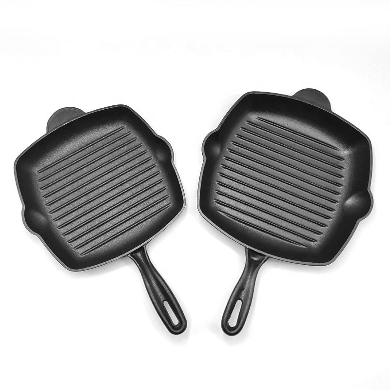 Factory Wholesale 26/28cm Cast Iron Grill Pan Non Stick Steak Frying Pan Cast Iron Striped Meat Wok Pan