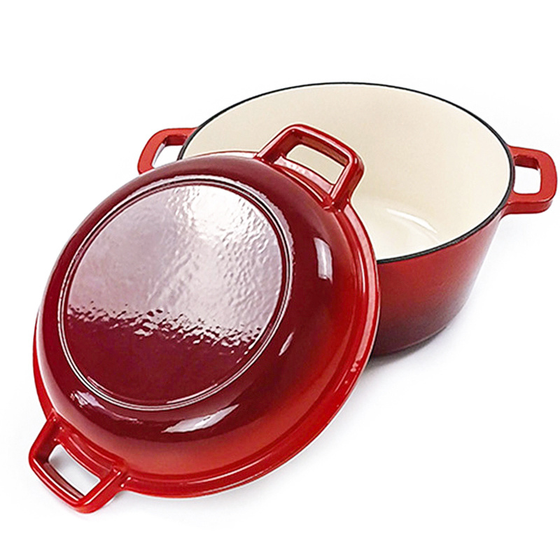 Pre-seasoned 2 In 1 Enamel Cast Iron Dutch Oven And Skillet Lid  Enameled Cast Iron Combo Cooker