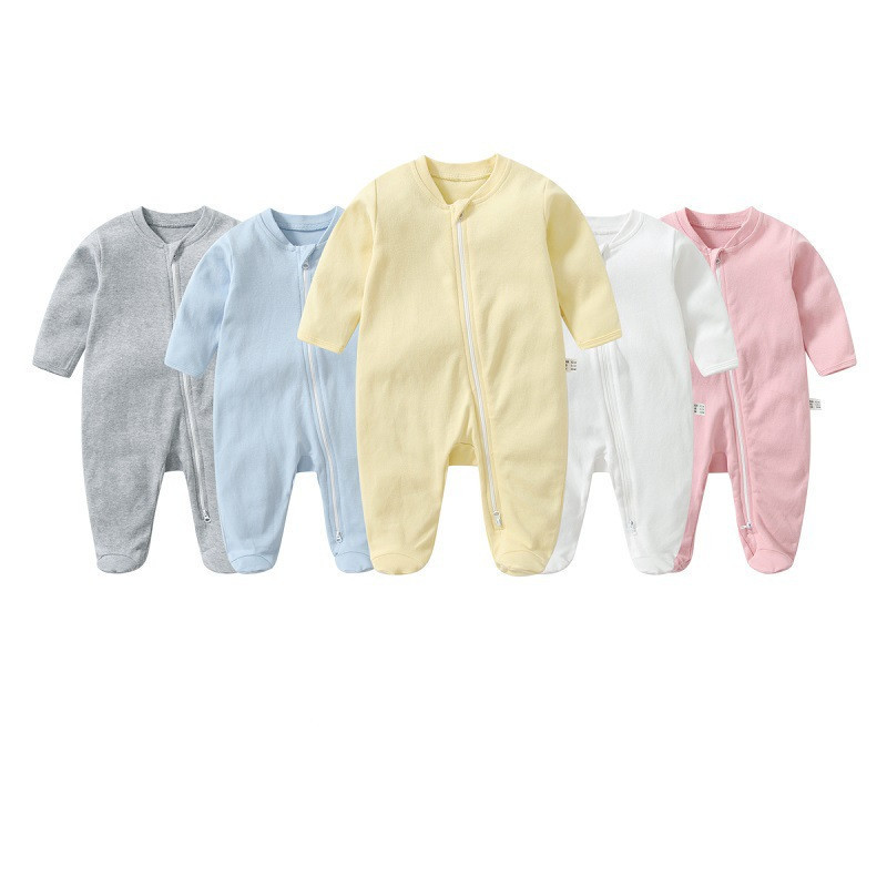 Newborn Baby Boy Girl  Long Sleeve Infant 100% Cotton 2-way Zippers Comfy Summer Jumpsuit Romper