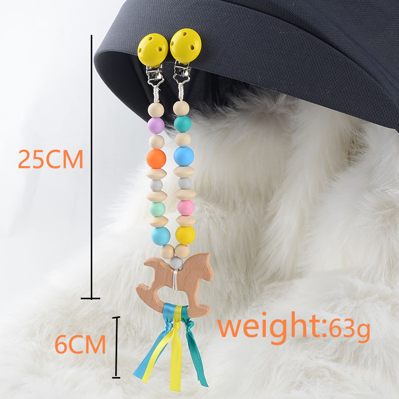 Wooden Crochet Penguin Rabbit Animal Baby Pacifier Clip for Stroller Hanging Pendant Rattle Crib Toys