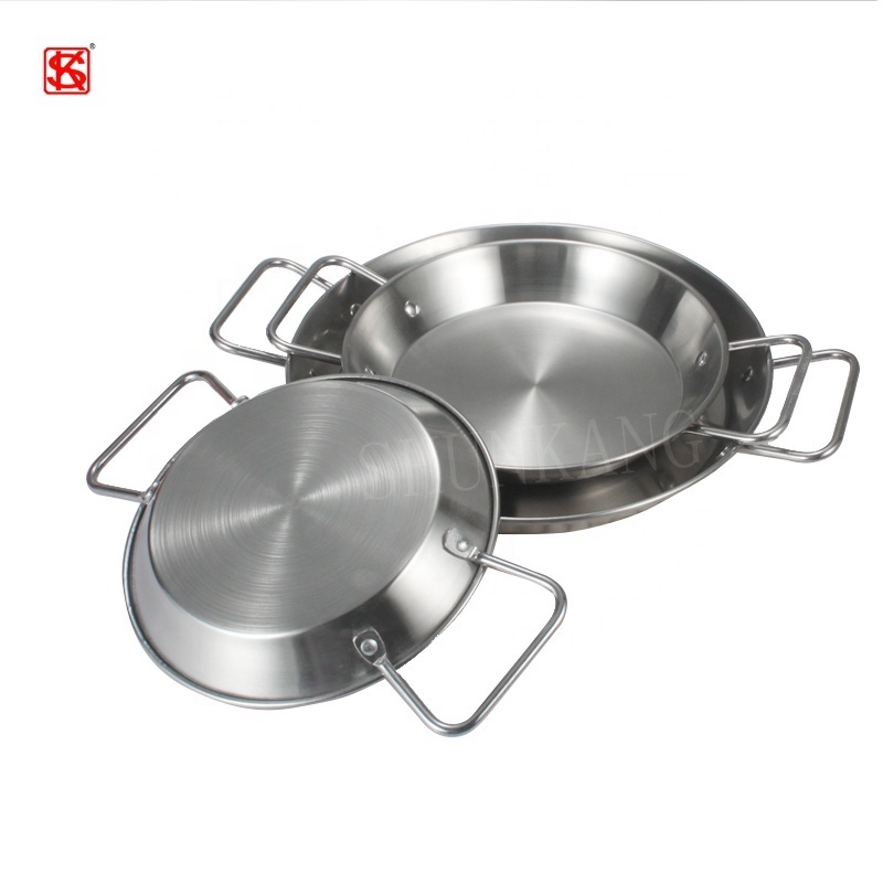 Kitchen Spanish Seafood Cooking Pots Stainless Steel Cooking Fryer Paella Pan With Handles