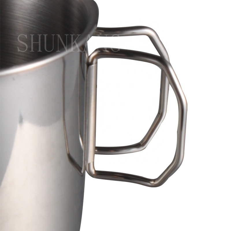 Portable Camping Stainless Steel Drinking Coffee Mug Cups With Folding Handle