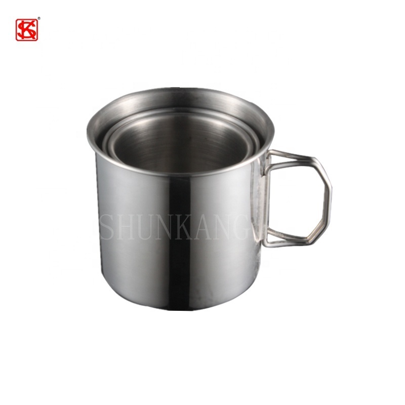 Portable Camping Stainless Steel Drinking Coffee Mug Cups With Folding Handle