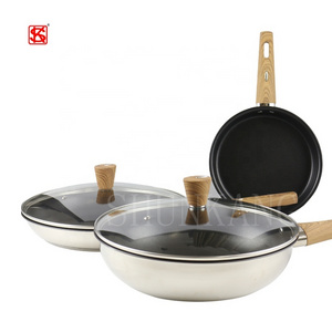 Korean Style Stainless Steel Pans Non Stick Induction Coating Cooking Frying Pan Cookware Set