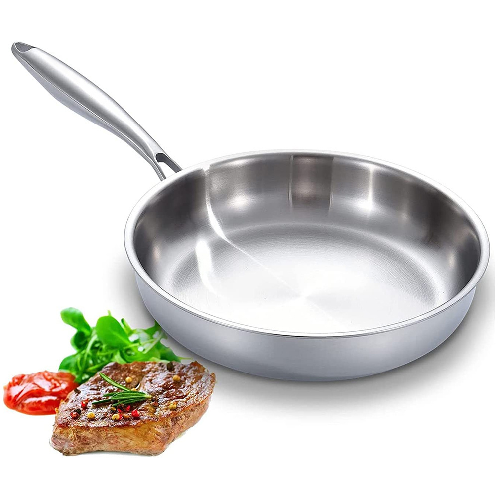 Stainless steel frying pan set frypan, metal griddle saute pan, crepes cooking pans