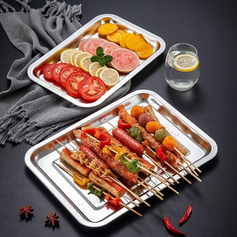 Stainless Steel Baking Pan Big Plate Serving Buffet Square Baking Tray Set Roasting Tray