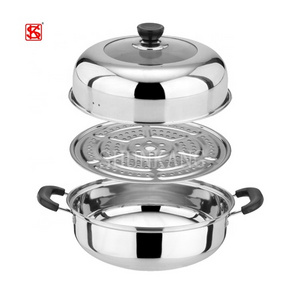 Factory cheap stainless steel steam pot 2 layers hot pot with Steamer soup pot