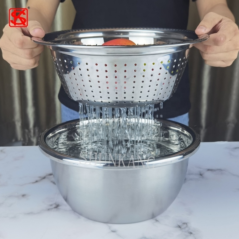 Most popular multifunctional stainless steel colander basin grater strainer mixing bowls basket vegetable cutter colander set