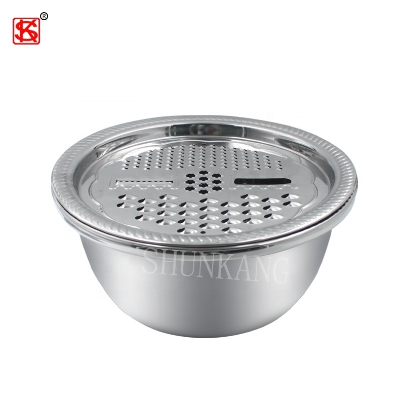 Most popular multifunctional stainless steel colander basin grater strainer mixing bowls basket vegetable cutter colander set