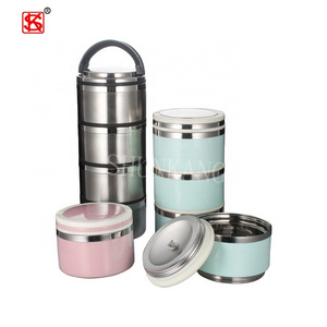 Stainless Steel 304 Vacuum Thermos Food Warmer Insulated  Lunch Box 1-4 layers Takeaway food container with handle