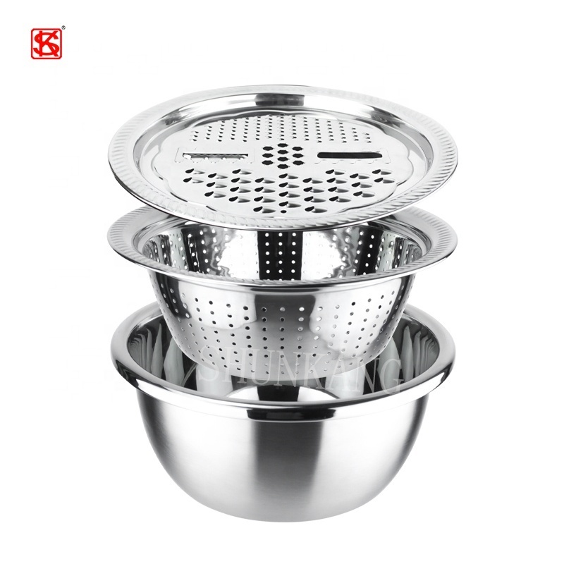 Most popular multifunctional stainless steel colander basin grater strainer mixing bowls basket vegetable cutter colander set