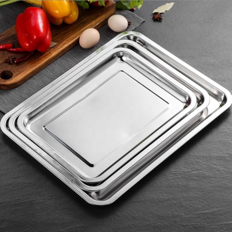 Stainless Steel Baking Pan Big Plate Serving Buffet Square Baking Tray Set Roasting Tray