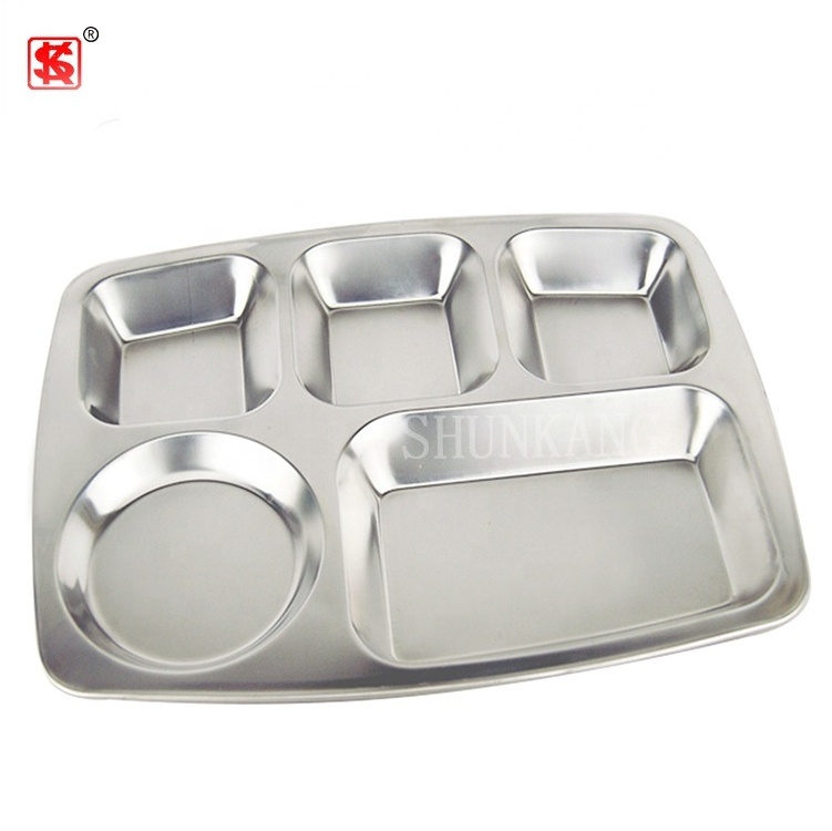 School Canteen Stainless Steel Food Tray Plate With Compartments