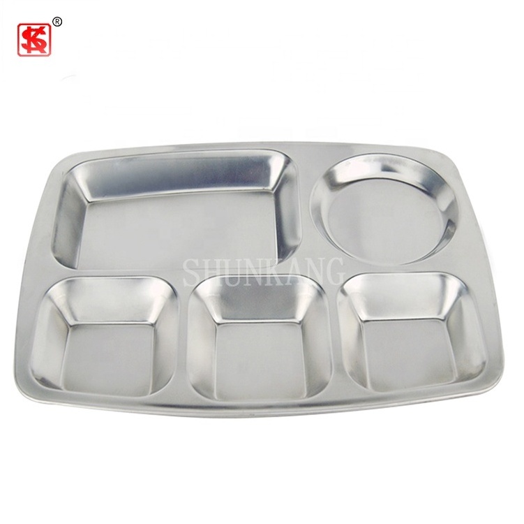 Canteen 3/4/5/6/7 compartments stainless steel square serving tray/ food divider lunch plate