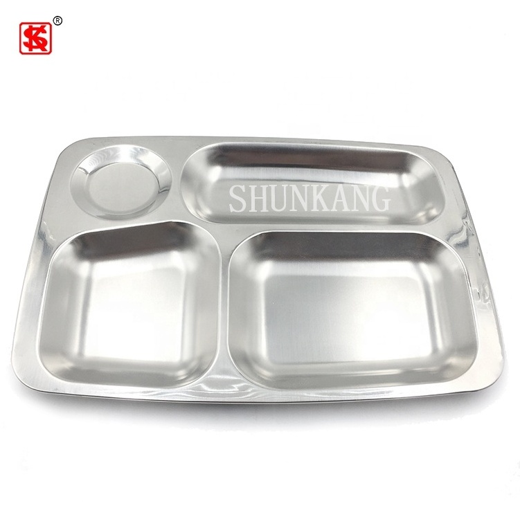 Canteen 3/4/5/6/7 compartments stainless steel square serving tray/ food divider lunch plate