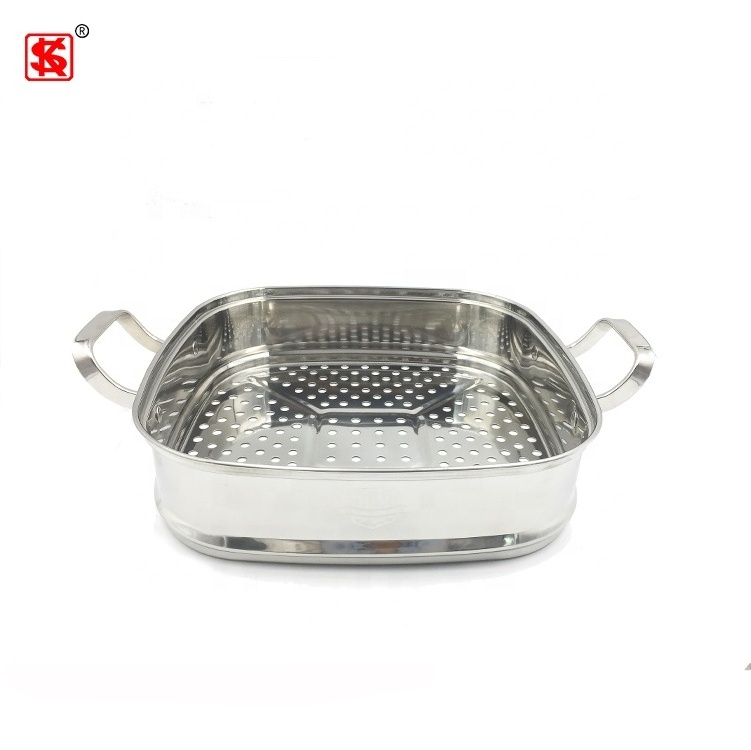 Square Stainless steel 304 steam pots 3 layers Food Steamer cooking pot with glass lid