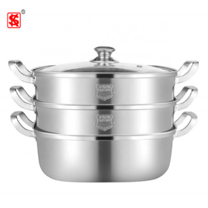 Square Stainless steel 304 steam pots 3 layers Food Steamer cooking pot with glass lid