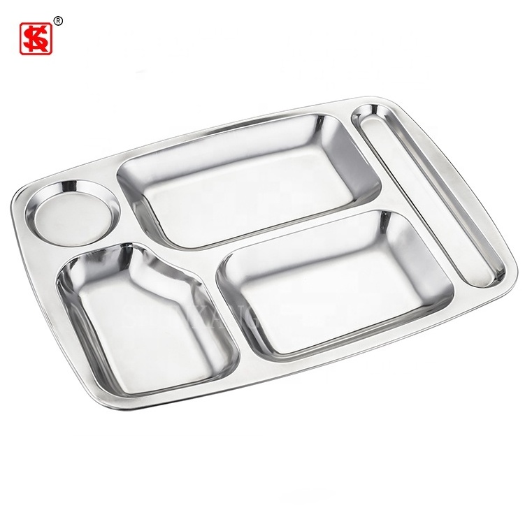 School Canteen Stainless Steel Food Tray Plate With Compartments