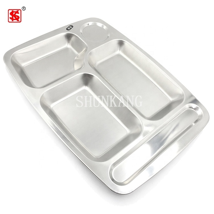 School Canteen Stainless Steel Food Tray Plate With Compartments