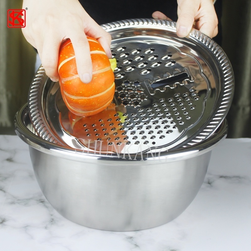 Most popular multifunctional stainless steel colander basin grater strainer mixing bowls basket vegetable cutter colander set