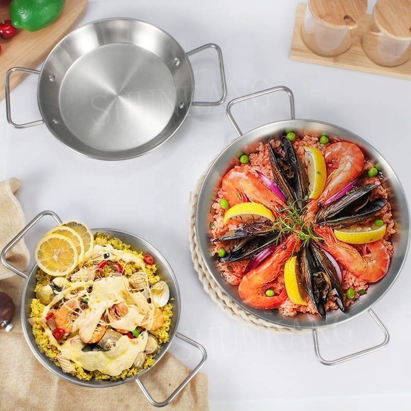 Kitchen Spanish Seafood Cooking Pots Stainless Steel Cooking Fryer Paella Pan With Handles