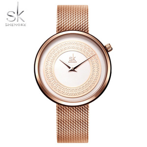 SHENGKE Fashion Woman Watch Carve Pattern Decorate Steel Mesh Band Unique Design Watch With Bracelet  Reloj Para Mujer K0094L