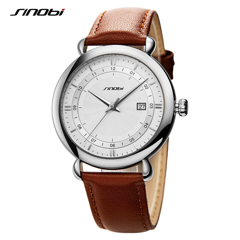 SINOBI Gentlemen Granny Chic Watches Multi color Classic Watch Father's Gift Hand watch Genuine Leather Wristwatch  Montre