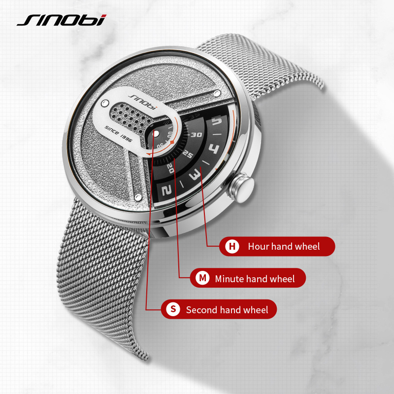 SINOBI Innovative Men Watches S9831G Big Dial Male Sport Wrist Watch Rotate Dial Handwatch Chinese Quartz WatchRelogio Masculino