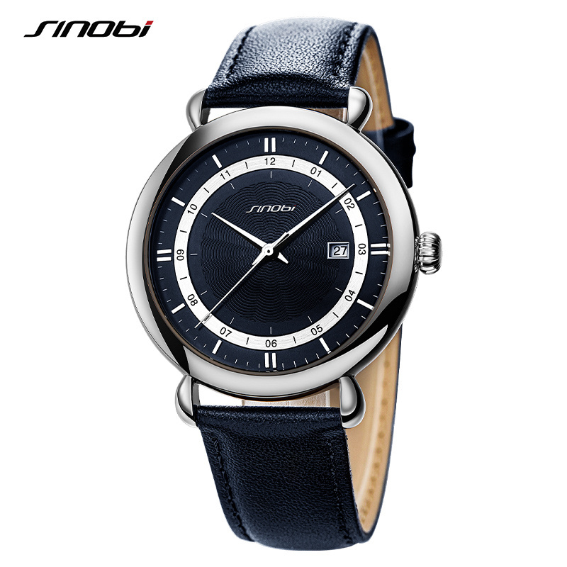 SINOBI Gentlemen Granny Chic Watches Multi color Classic Watch Father's Gift Hand watch Genuine Leather Wristwatch  Montre