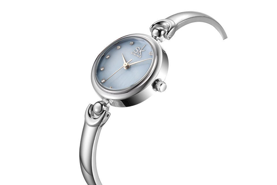 SKENGKE Elegant Watch For Lady Bracelet Band Pearl Shell Dial With Dazzling Crystal Index Bangle Watches Custom Logo Lady Watch