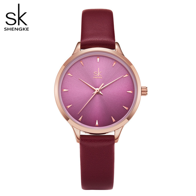 SHENGKE New Fashion Simple Style Temperature Change Color Women Watch Sunray Color Change Men Women Quartz Wristwatches