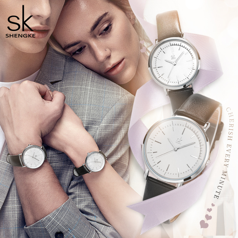 SHENGKE Pair Watches K9023 Luxury Couple Watches Women Men Lover's Watch Waterproof  Quartz Dress Business Men Clock