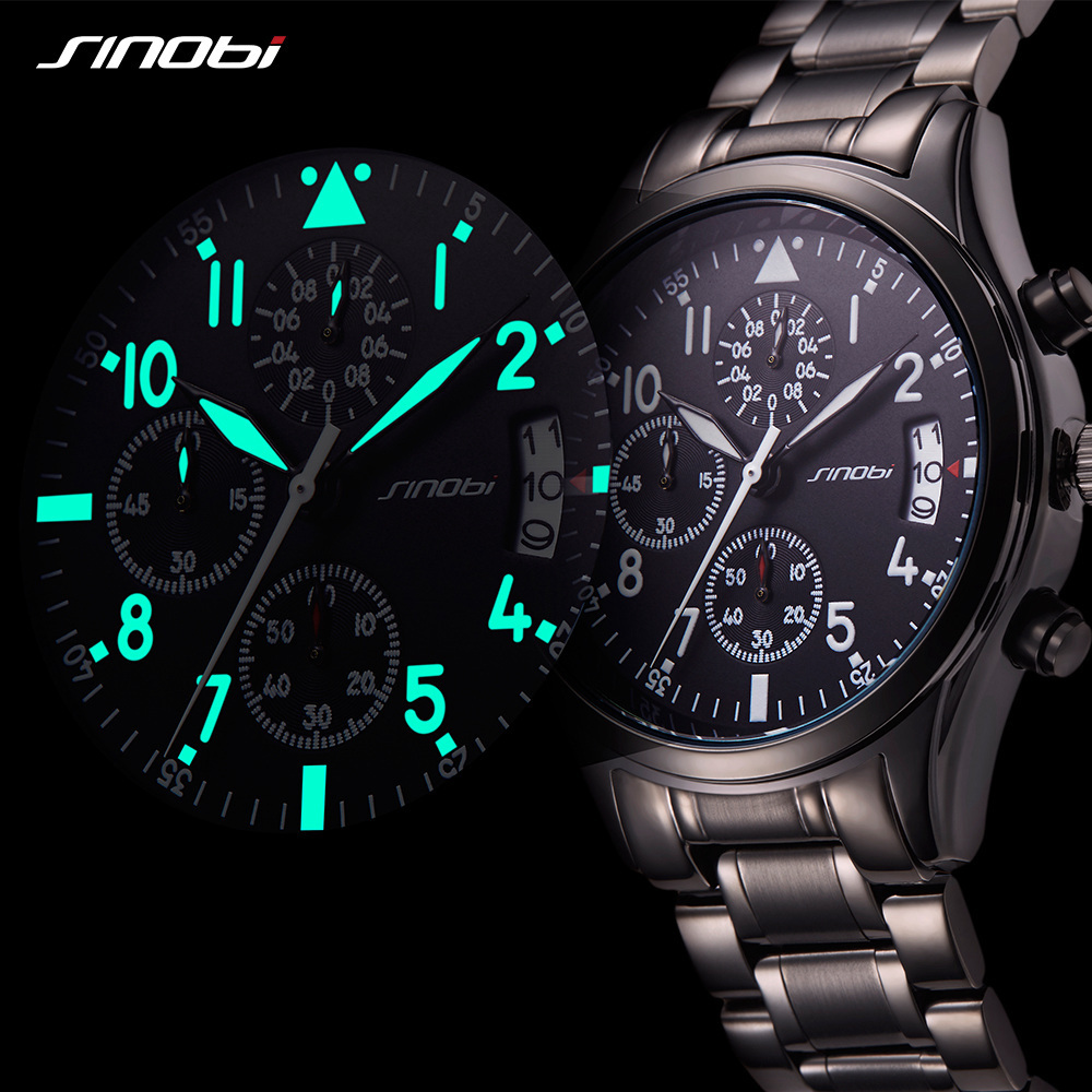 SINOBI Car Wristwatch S9639G Mansculinity Male Watches Chronograph Handwatch Night Light Watches Pilot Watch Montre Homme