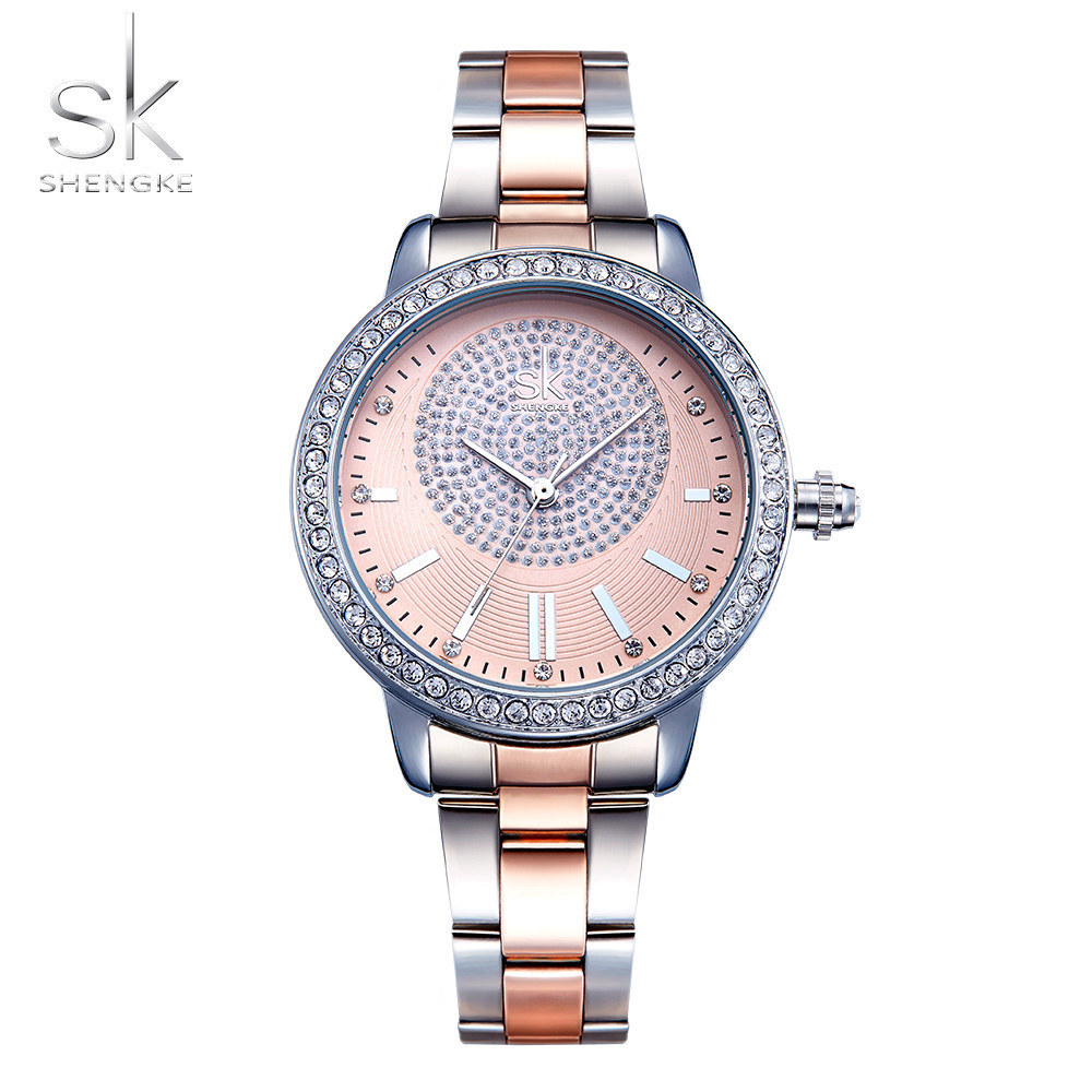 SHENGKE Luxury lady custom unique design diamond textured woman watch classic bezel chic trendy delicate shining fashion watch