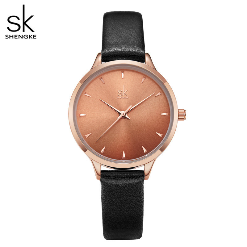 SHENGKE New Fashion Simple Style Temperature Change Color Women Watch Sunray Color Change Men Women Quartz Wristwatches