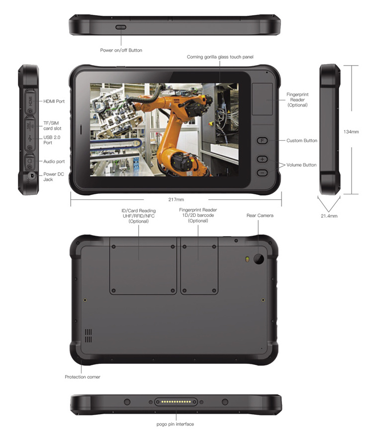 5 point G+G capacitive touch screen 3.7V/7500mAh Li-polymer battery 7 inch waterproof rugged tablet ip65