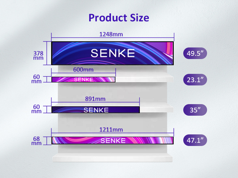 Ultra wide lcd screen stretched bar display 16.4 23.1 24 28 28.6 36 43 48 inch supermarket digital shelf edge displays