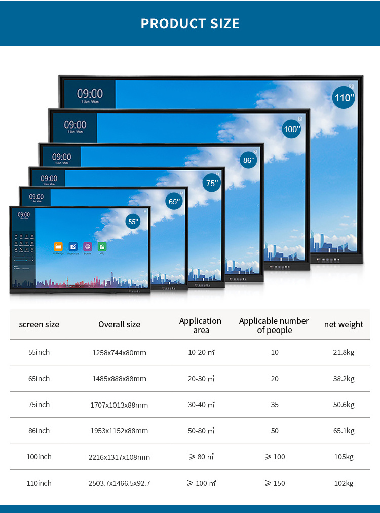 School classroom teaching 65 75 86 100 110 inch touchscreen smart board IFPD Interactive Flat Panel Display