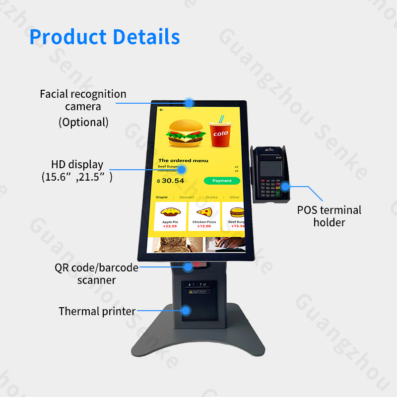 restaurant kiosk 15.6 21.5 inch full HD LCD screen free standing / countertop ordering food QSR quick serve kiosk