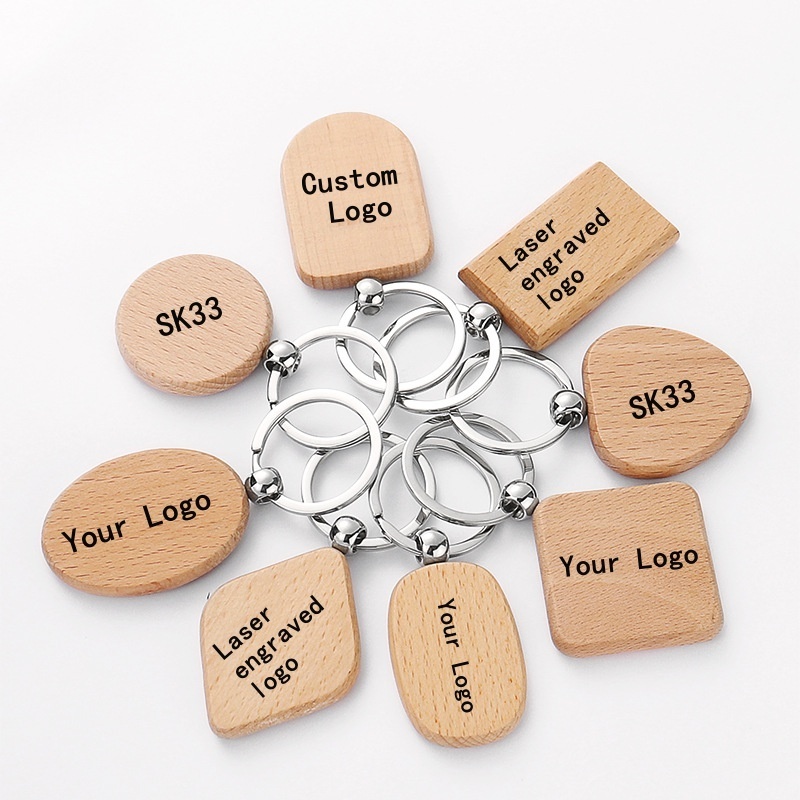 Wholesale Price Personalised Creative Wooden Laser Engraving Logo Keychain Souvenir Wood Keyring Custom Logo Wood Keychain