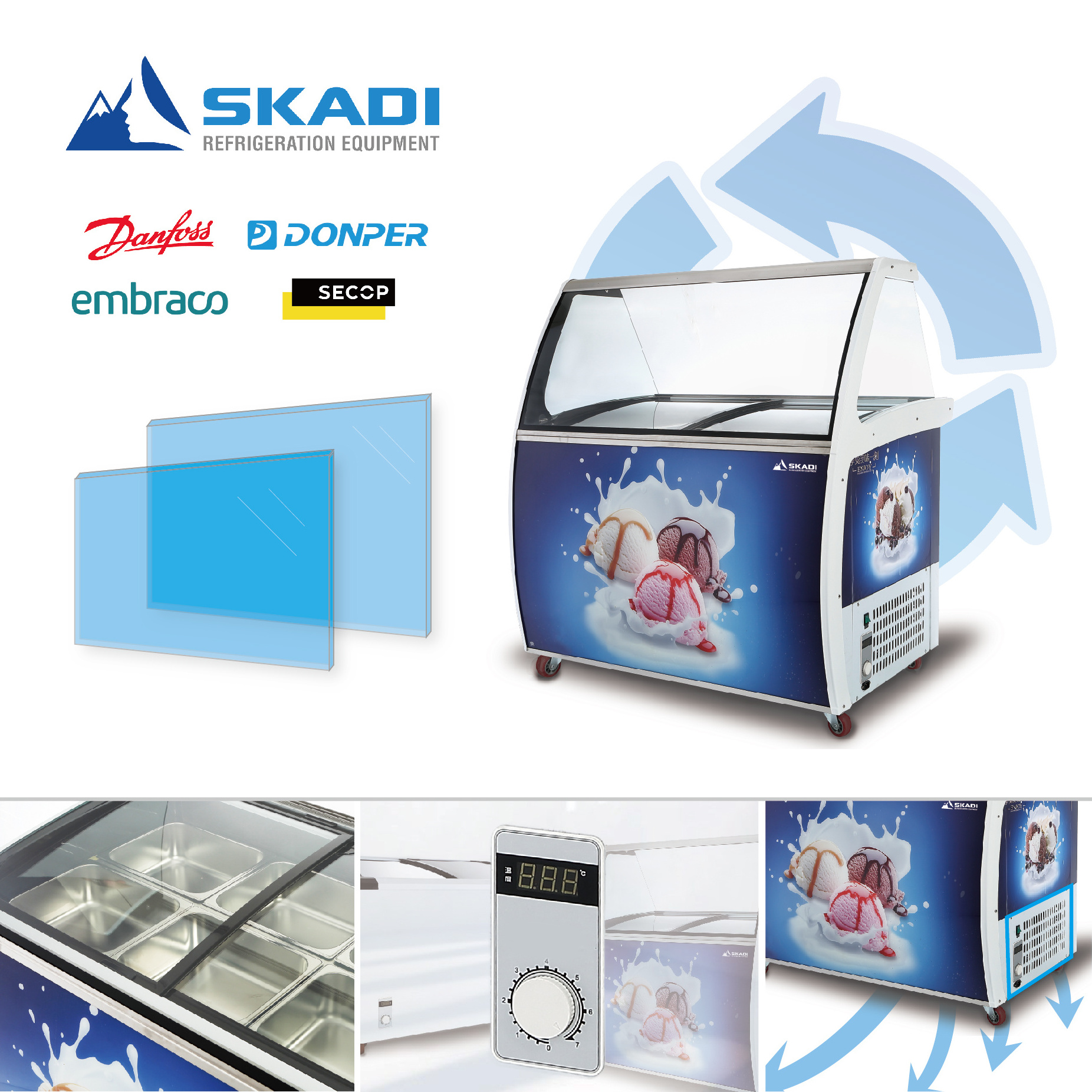 Commercial ice cream display freezer for sale