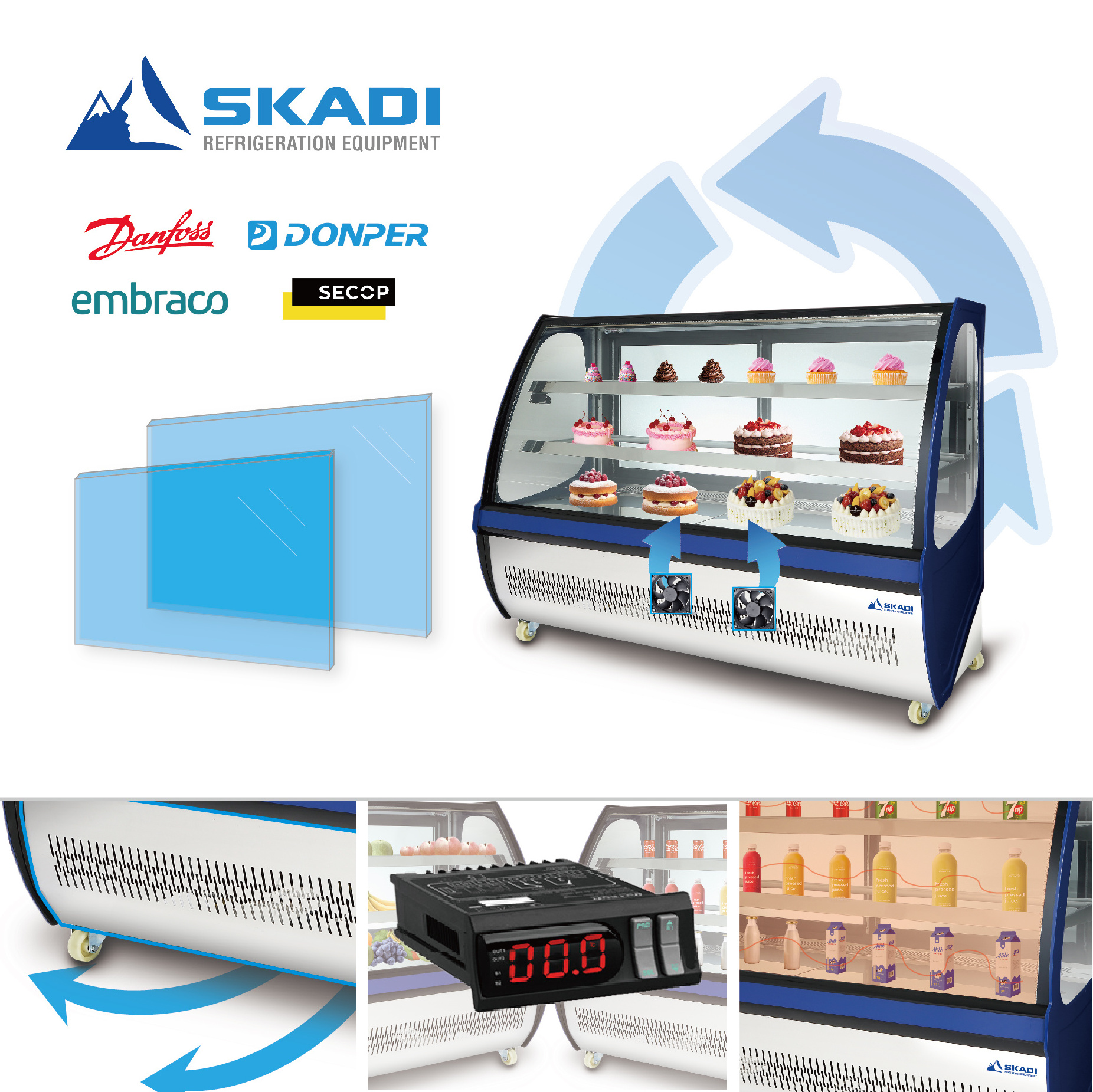 Deli refrigerator supermarket display countertop case food open for fish meat refrigeration