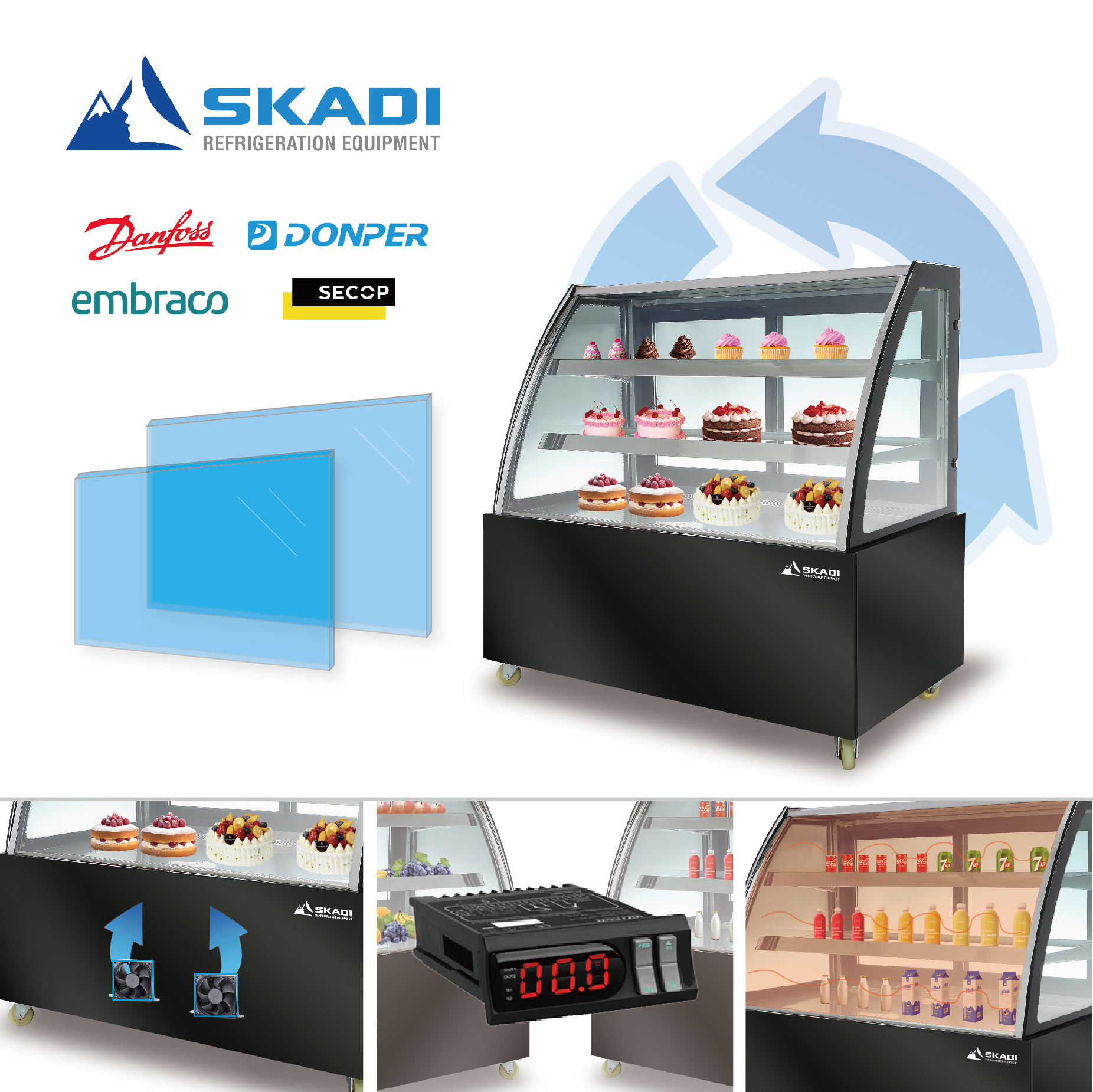 Commercial factory price Cake display counter fridge case standing cabinet showcase chiller refrigerator r134a r404a r290a