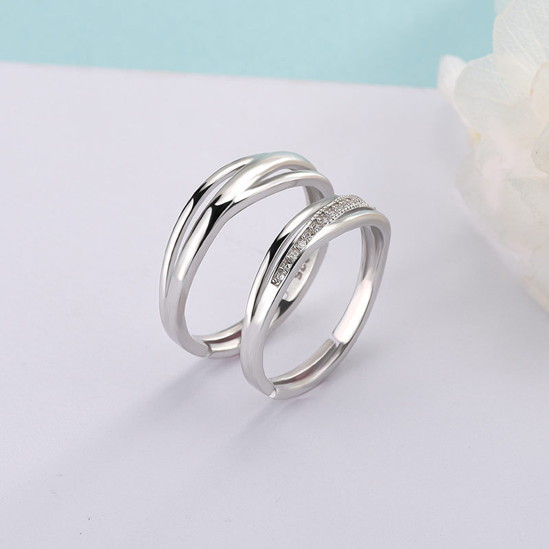 SKA 925 Sterling Silver Rose Gold plated open ring Cubic Zirconia couple wedding ring set