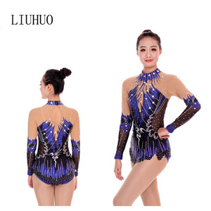 Figure Rhythmic gymnastics costumes big decorations dress peromance dance dress for women