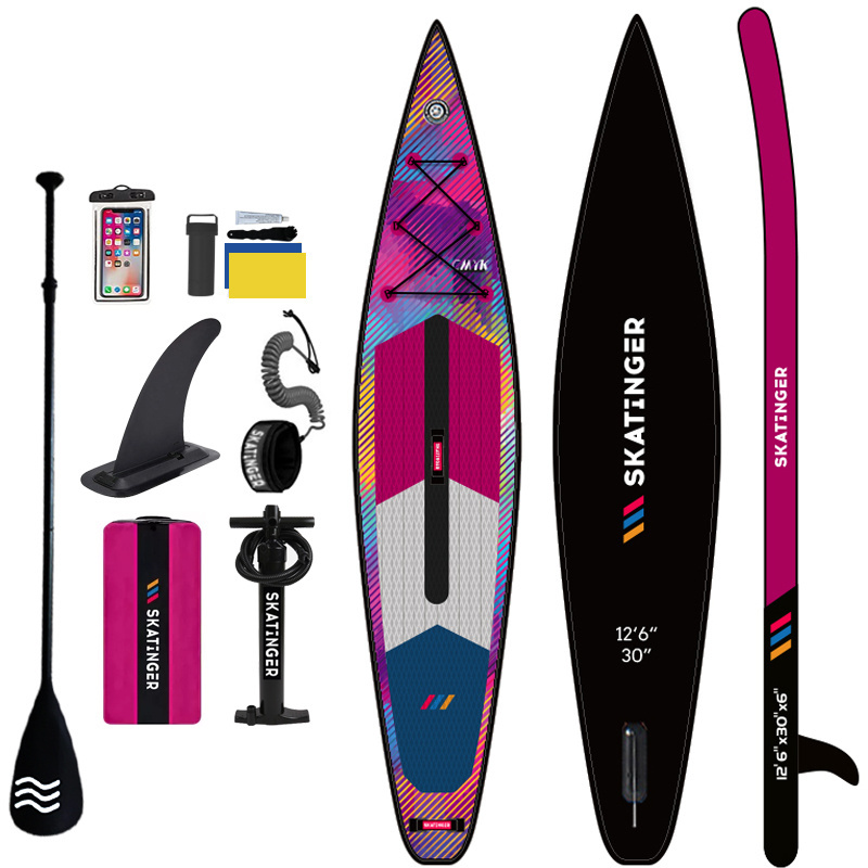 Skatinger 12.6' race sup board inflatable sup stand up racing board paddle racing board inflatable with all accessories